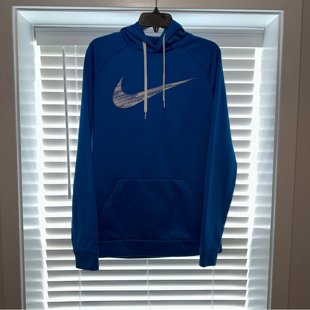 Nike Hoodie Mens Medium Blue/White Pullover Long Sleeve Lightweight Dri Fit